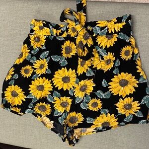 H&M Black and Yellow Sunflower High Waist Shorts
